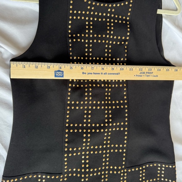 Trina Turk Blake Studded Grid-Pattern Sheath Dress Black Gold Mini Sz 4 wedding‎ - Picture 9 of 13